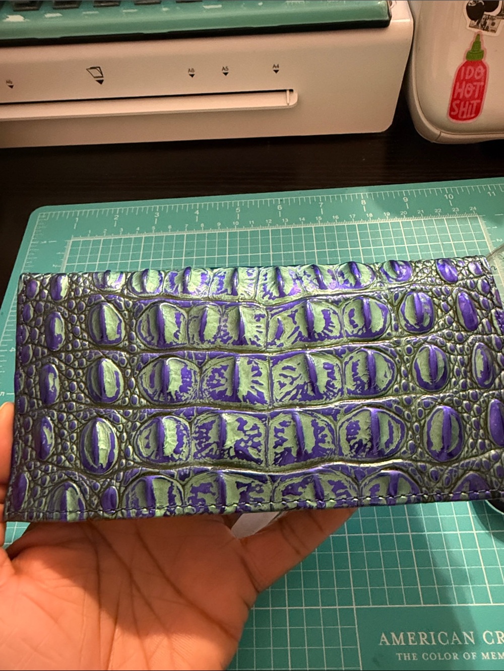 Brahmin Iridescent Purple Green Croc-Embossed Checkbook Holder - Picture 3 of 3
